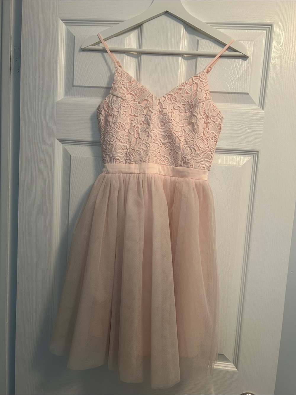 Girls' Blush Pink/Peach Lace & Tulle Party Dress